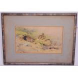 George Edward Lodge (1860-1954), Rabbits beside a warren, watercolour, signed lower left, 12.