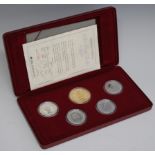 Cased silver proof coin and medallion set,