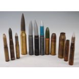 A collection of inert ammunition to include 30mm AFV Rarden cannon shell and 1904 Karlruhe etc.
