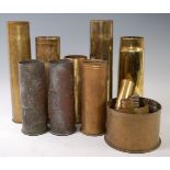 A collection of WW I and later brass shell cases to include 1917 13Pr and 1918 18Pr II etc.