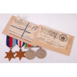 A WW II group of four to include 1939-45 Star, France & Germany Star, Defence and War,