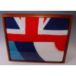 An R.A.F. ensign, folded and mounted for display within a glazed mahogany case.