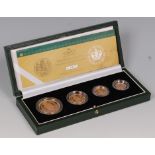 Great Britain, cased Royal Mint 2002 gold proof 4-coin Sovereign collection, comprising five pound,