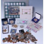 Mixed lot of coins and banknotes, to include; 1951 Festival of Britain crown,