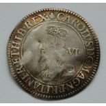 England, 1631-1632 sixpence, Bristol mint, Charles I below flower and B mint mark, rev.