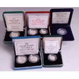 Great Britain, five various cased silver proof coins and coin sets,