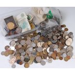 Mixed lot of British and world coins and banknotes, to include; George III cartwheel penny,