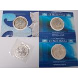 Great Britain, four silver bullion £2 Britannia coins; 1999, 2002,