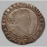 England, 1604-1606 sixpence, Tower mint, James I third bust below Lis mint mark, rev.