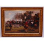 Continental school, 19th century, Meeting of the hunt, oil on canvas, signed indistinctly,