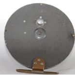 A Hardy Conquest 4 1/8" alloy centre pin trotting reel, stamped Made By Hardy Bros Ltd England.