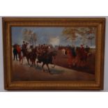 English school, 19th century, Coaching scene, oil on canvas, signed indistictly, 48.5 x 74cm.