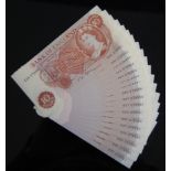 Great Britain, consecutive run of 17 Bank of England 10 shilling notes, John Fford (1966-1970),