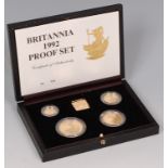 Great Britain, cased Royal Mint 1992 Britannia 4-coin gold proof collection, comprising 100 pounds,