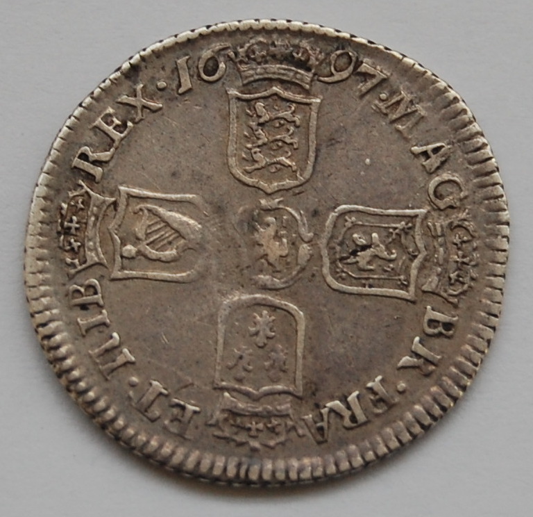 England, 1697 sixpence, William III first bust, rev. - Image 2 of 2