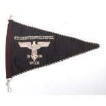 A German Studentenweltspiel double sided pennant having embroidered eagle and swastika emblem, 34cm.