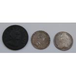Great Britain, 1758, George II sixpence, together with a 1787 George III sixpence,