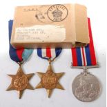 A WW II group of three to include 1939-45 Star, France and Germany Star and War medal in original O.