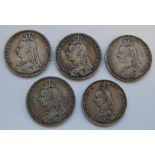 Great Britain, four Victoria jubilee head crowns, 2x 1889, 1890,