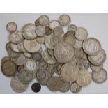 Mixed lot of British and world silver coins, to include; half crowns, florins, half dollars,