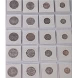 Great Britain, consecutive run of Victoria silver coins; half crown, florin, shilling, and sixpence,