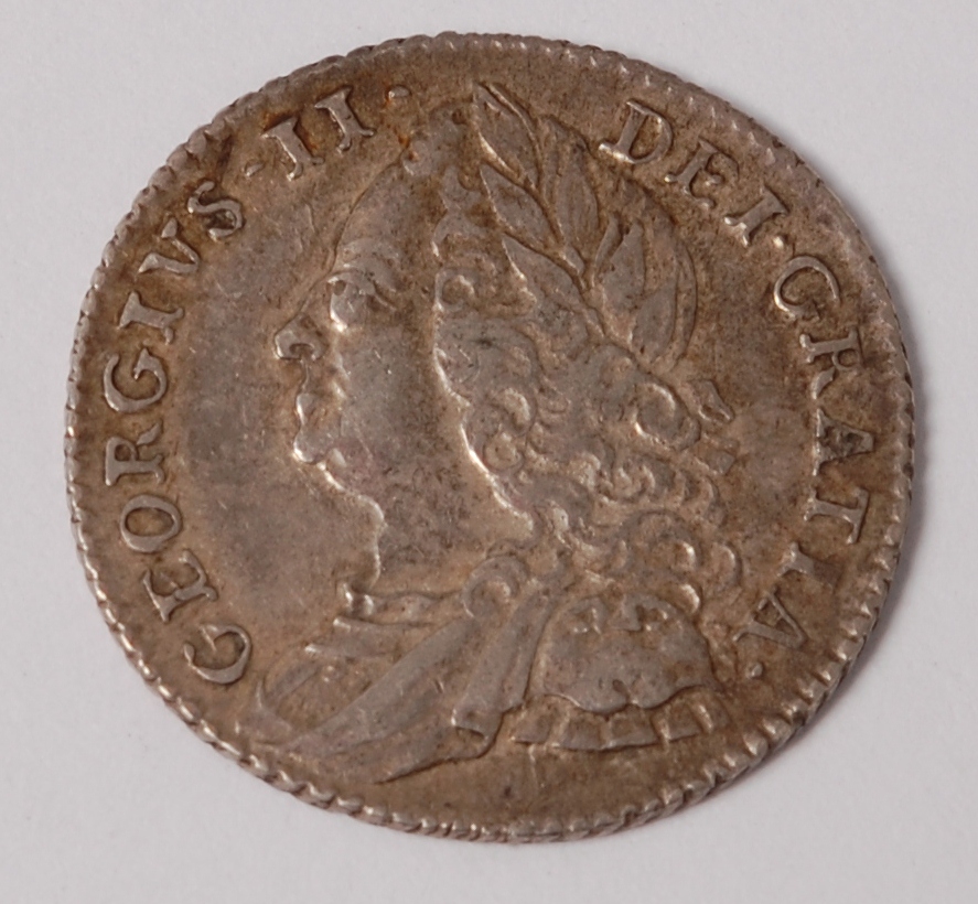 Great Britain, 1757 sixpence, George II old laureate and draped bust, rev.