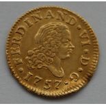 Spain, 1757 ½ Escudos, Ferdinand VI above date, rev.
