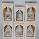 Six various boxed Bell's Royal commemorative Scotch Whisky decanters,