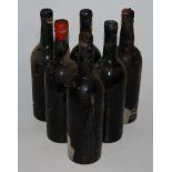 Six bottles of Vintage Port, all lacking labels, one being Noval 1970,