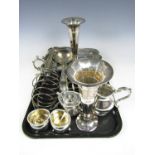 A quantity of electroplate including two toast racks, a ladle and cruets etc.