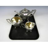 A Philip Ashberry of Sheffield three piece electroplate tea set