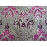 A pair of rose, burgundy, gold and green paisley lined brocade curtains, 235 x 195 cm wide, a