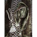 Six elaborate and uncommonly large crushed velvet lined curtains in dark olive green, with chain