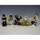 Five Italian figural decanters, including one with an erotic hologram