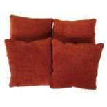 Burgundy feather filled scatter cushions, comprising four chenille cushions, one paisley cushion,