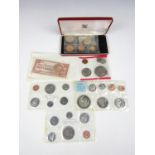 Various coins and a military occupation Japanese 50 Cent note