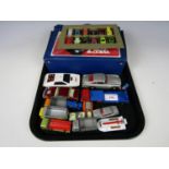 A Matchbox carry case with cars together with a James Bond Aston Martin DB5 car model etc