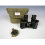 Second World War British Army binoculars in webbing case, together with a 1917 matching compass