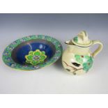 An Art Deco Losol ware hand painted floral bowl together with a Ye Cumberland Can jug