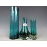 A 1960's Finnish emerald glass baluster vase by Riihimaen together with two contemporary cylindrical