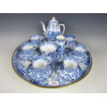 A Willow pattern lazy Susan (a/f) together with blue and white coffee wares