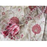 A lined brocade hall curtain, in coral, gold and green, 330 x 235 cm, together with complimentary