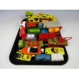 Various Corgi and Matchbox wagons together with a transporter etc