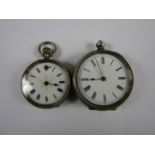 Two 19th Century ladies' silver cased fob watches, each with white enamelled faces and Roman