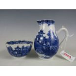 A late 18th century Chinese export blue and white porcelain tea bowl together with a jug