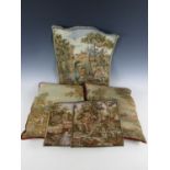 A pair of vintage tapestry scatter cushions, each depicting a different rural idyll, backed in