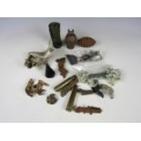 A World War II Luftwaffe incendiary bomb tail and other shrapnel etc.