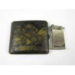 A Tripoli lighter engraved R.M.V.P 1947 together with an Egyptian Japanned cigarette case