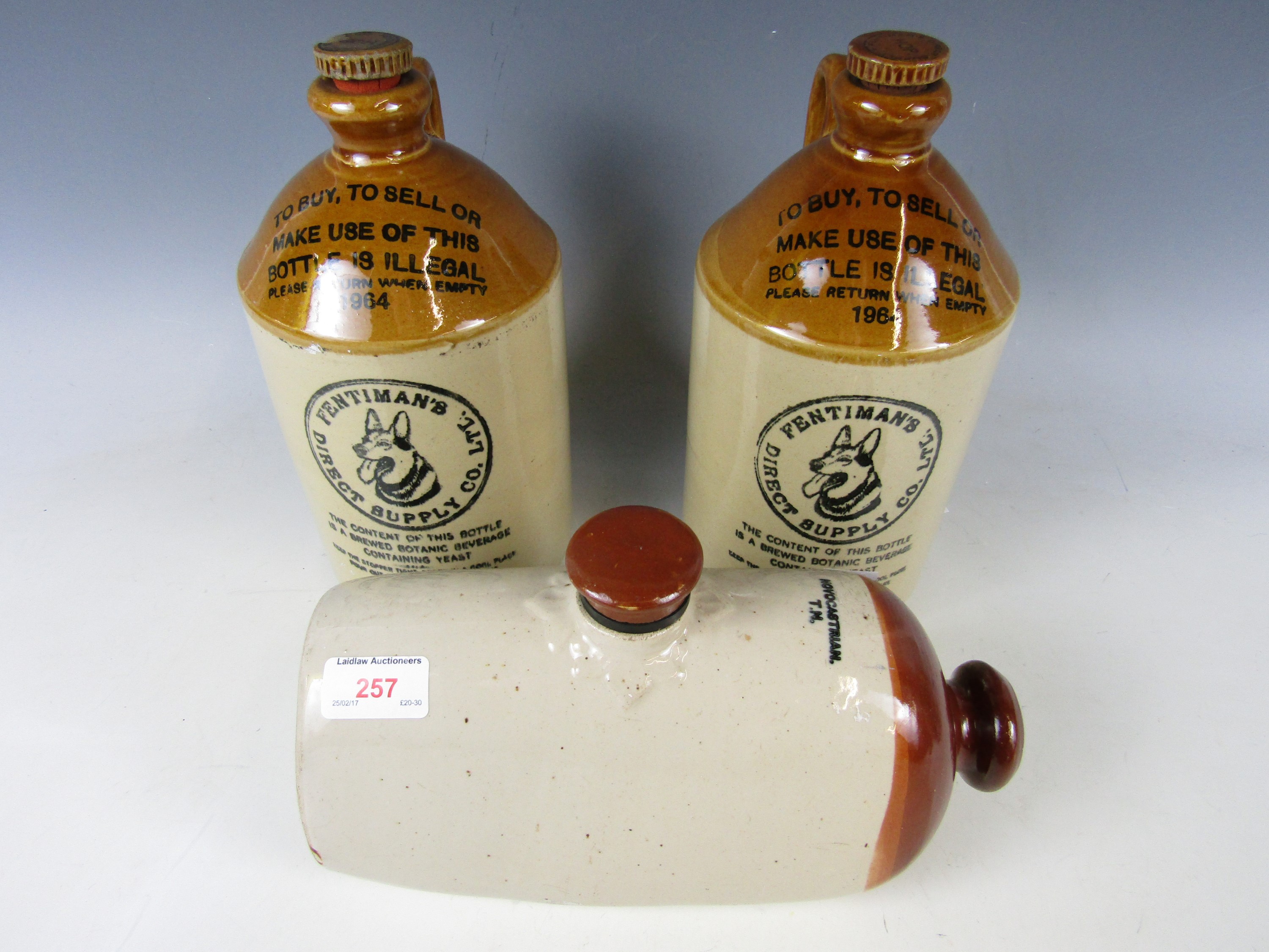 Two Fentimans stoneware flagons, together with one other stoneware hot water bottle