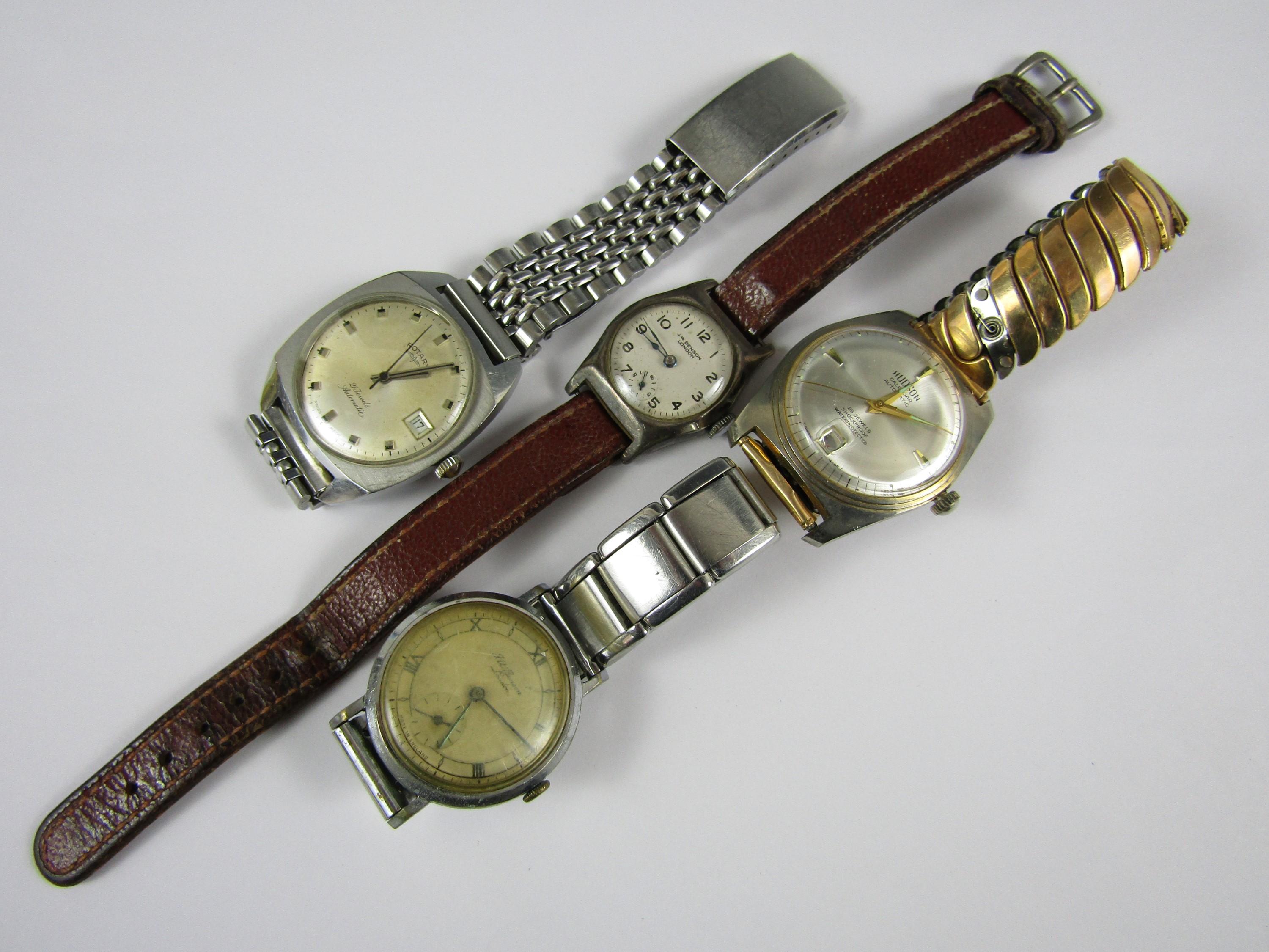 Vintage wristwatches including a silver cased J. W. Benson, one further Benson, a gentleman's Rotary